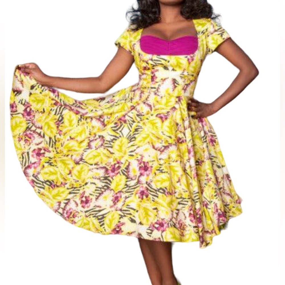 SOLD | Pinup Girl Clothing Laura Byrnes Alfred Small Dress Hawaiian Baton Ruge - Picture 3 of 9